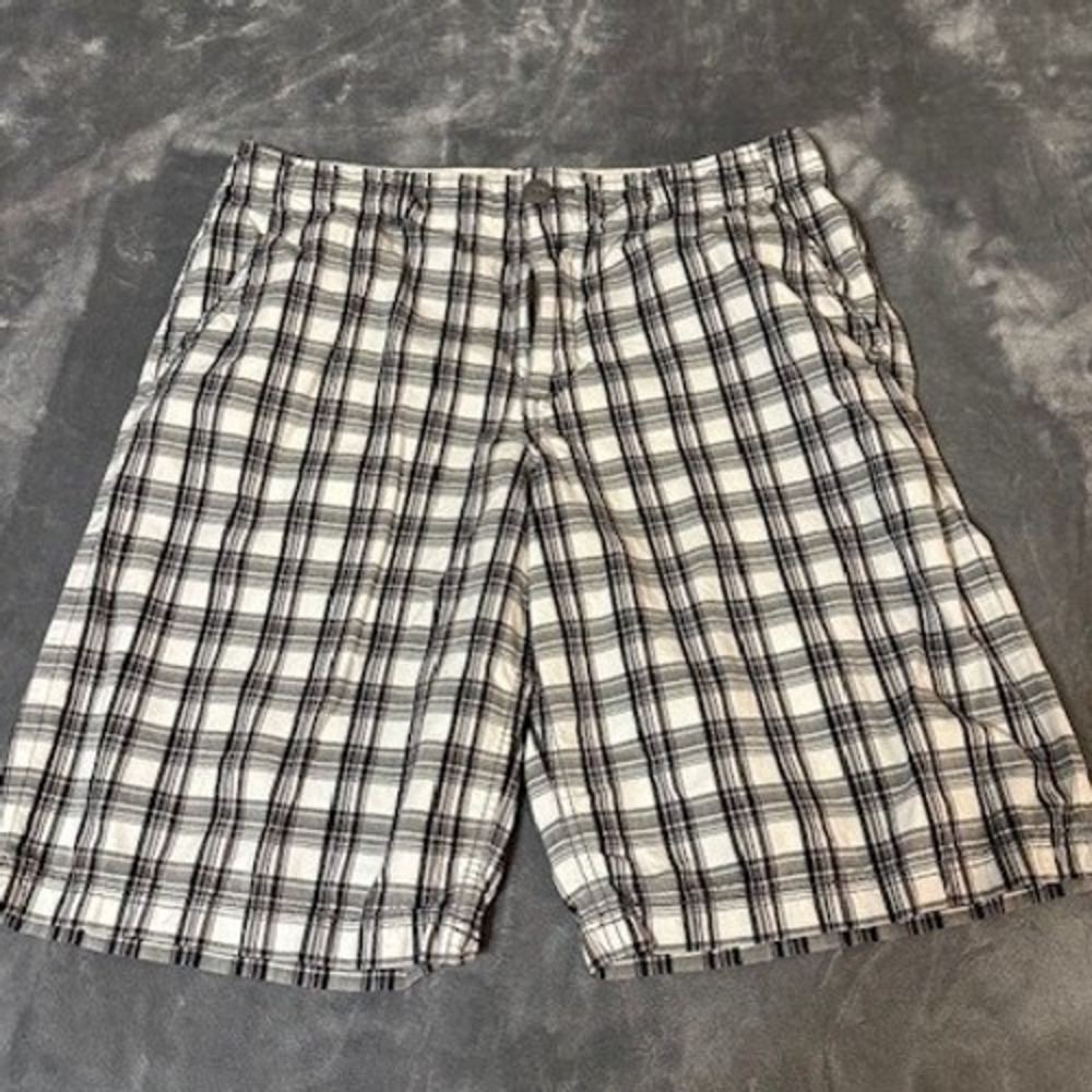 Foot Locker Mens Plaid Shorts Black White Grey Cotton Size 36 Casual Skater